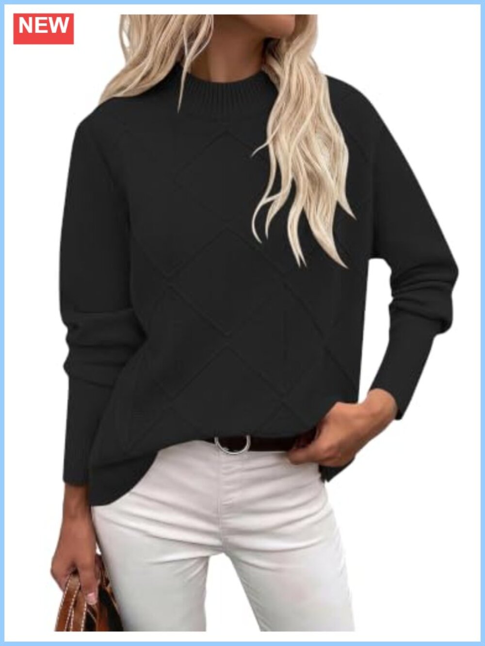 LOMON Women's Mock Neck Sweater Long Sleeve Knitted Pullover